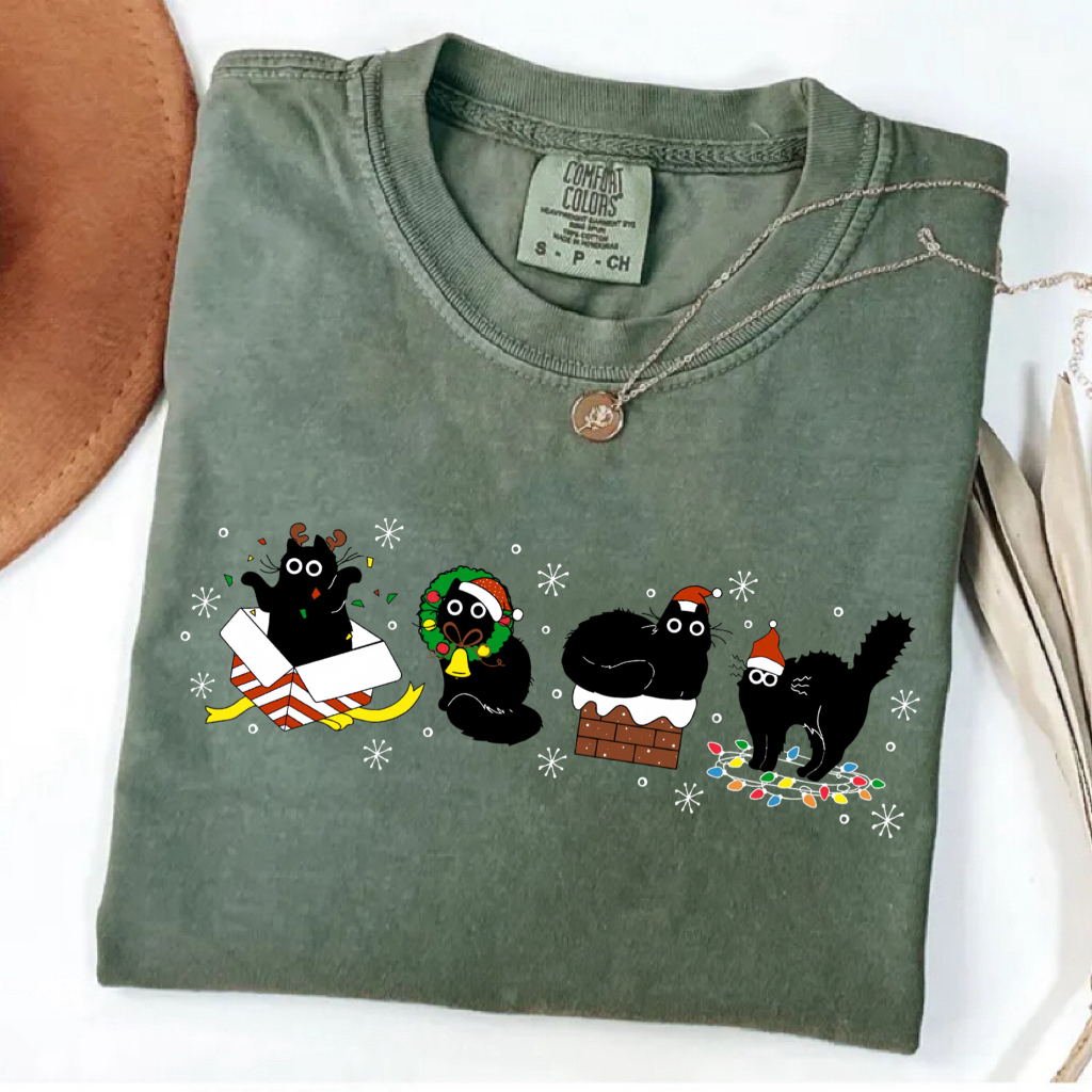 Christmas Black Cat T-shirt