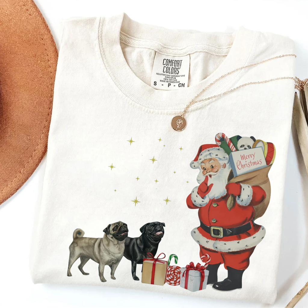 Vintage Pug Santa Christmas T-Shirt