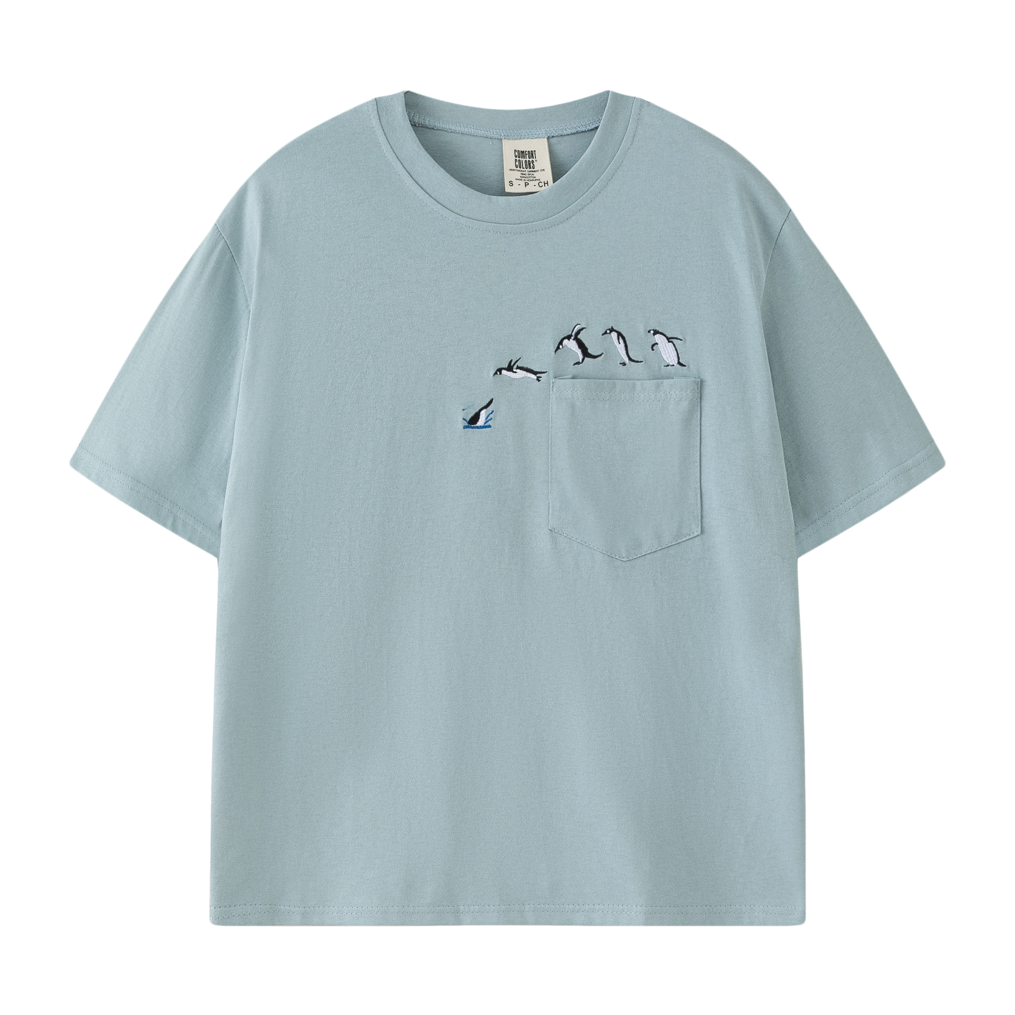 Embroidered Penguin Pocket T-shirt-Magmoo