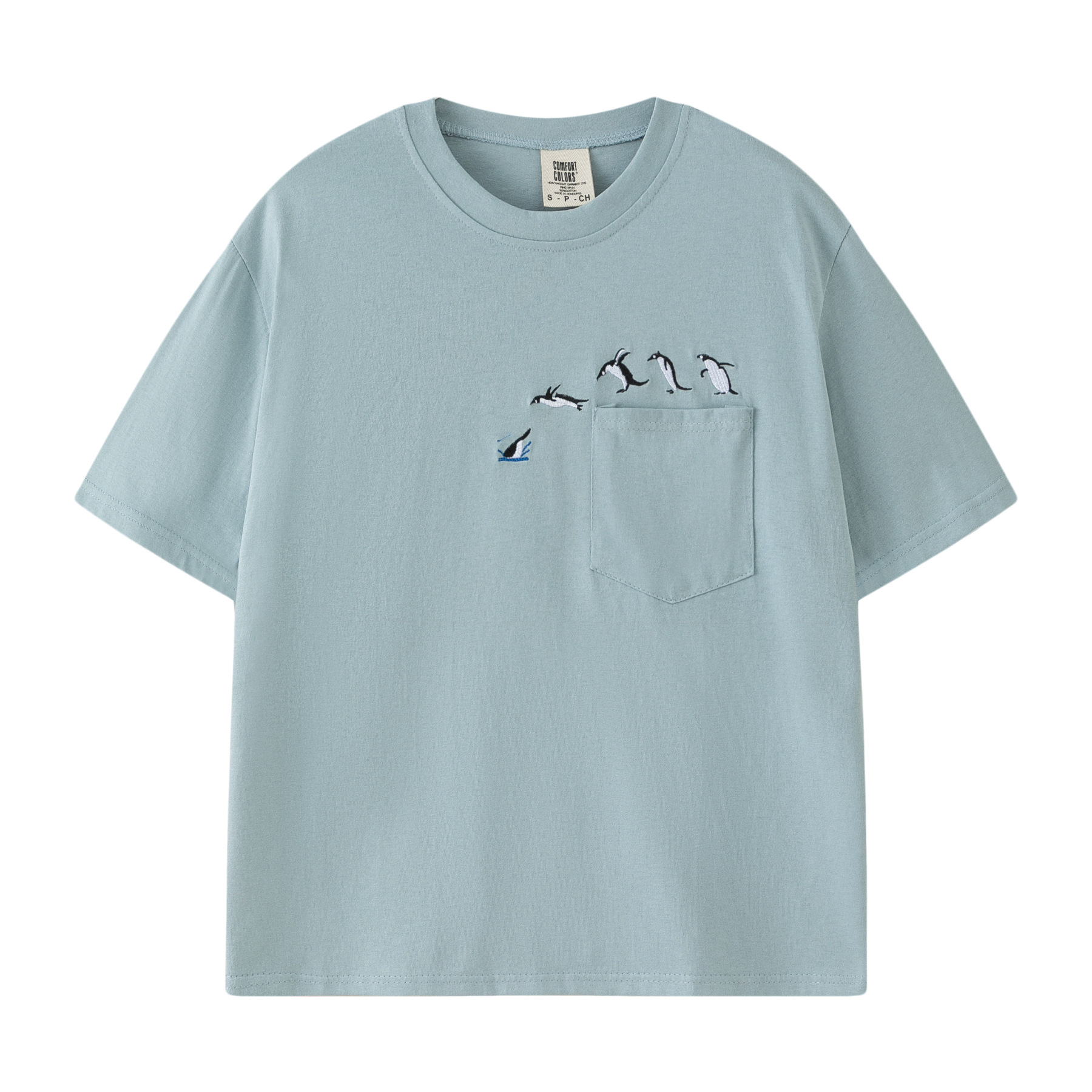 Embroidered Penguin Pocket T-shirt-Magmoo