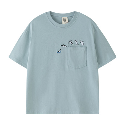 Embroidered Penguin Pocket T-shirt-Magmoo