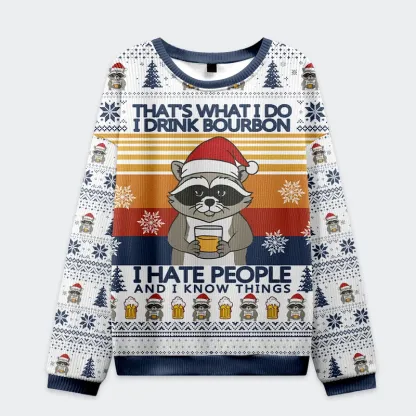 Magmoo Raccoon Drinking Beer Christmas Ugly Sweatshirt
