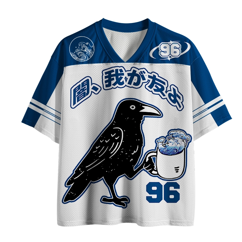 Magmoo Crow Drinking Black Coffee Funny Mesh Jersey-Magmoo