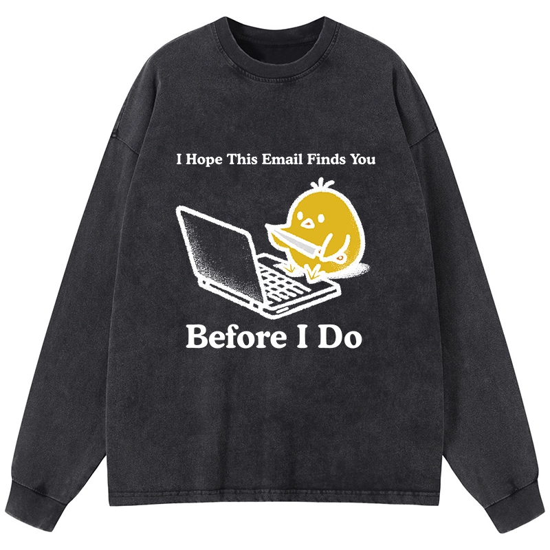 Magmoo Chicken Knife Email Meme Washed Long Sleeve T-Shirt-Magmoo