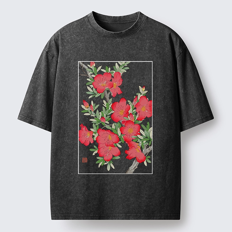 Magmoo Flower Blooms in Ukiyo-e Style Washed T-Shirt-Magmoo