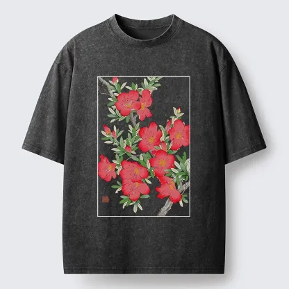 Magmoo Flower Blooms in Ukiyo-e Style Washed T-Shirt-Magmoo