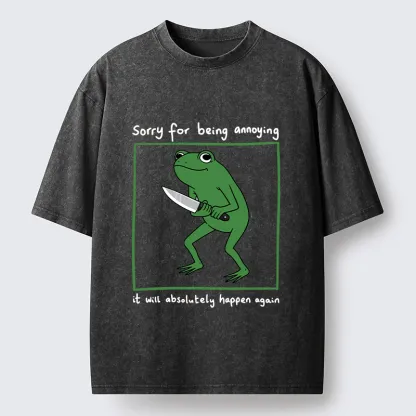 Magmoo Frog Holding A Knife Japan Washed T-Shirt