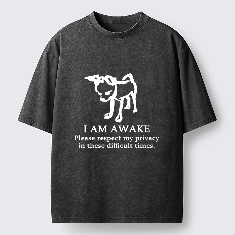 Magmoo Silly Dog Privacy Meme Art Washed T-Shirt-Magmoo