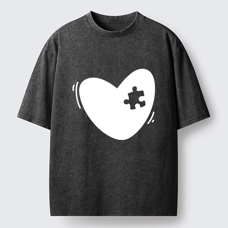 Magmoo Cute Heart Puzzle Washed T-Shirt-Magmoo