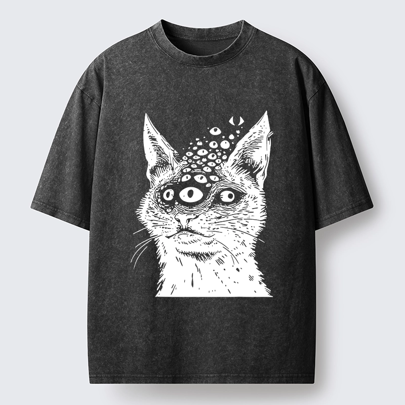Magmoo Trippy Cat Third Eye Meme Washed T-Shirt