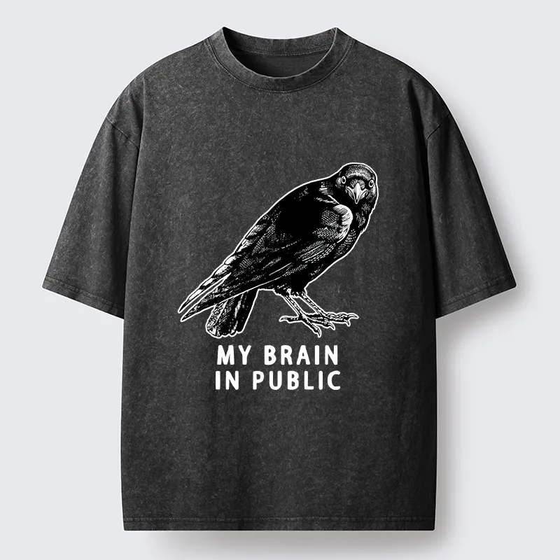Magmoo Black Crow Public Brain Funny Art Washed T-Shirt