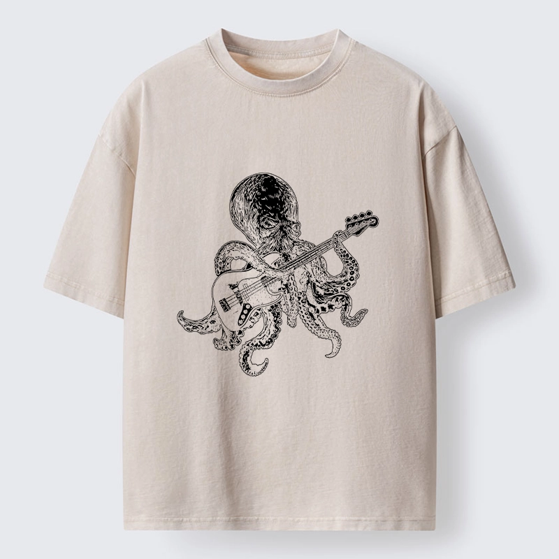 Magmoo Octopus Bassist In The Deep Washed T-Shirt-Magmoo
