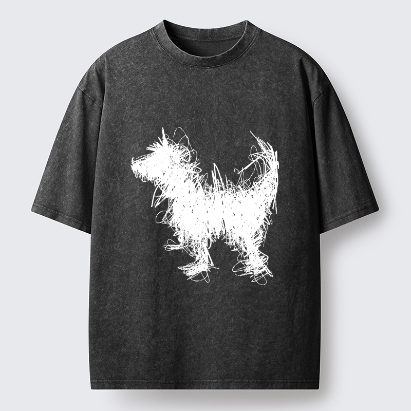 Magmoo Expressive Line Art Of A Dog Washed T-Shirt-Magmoo