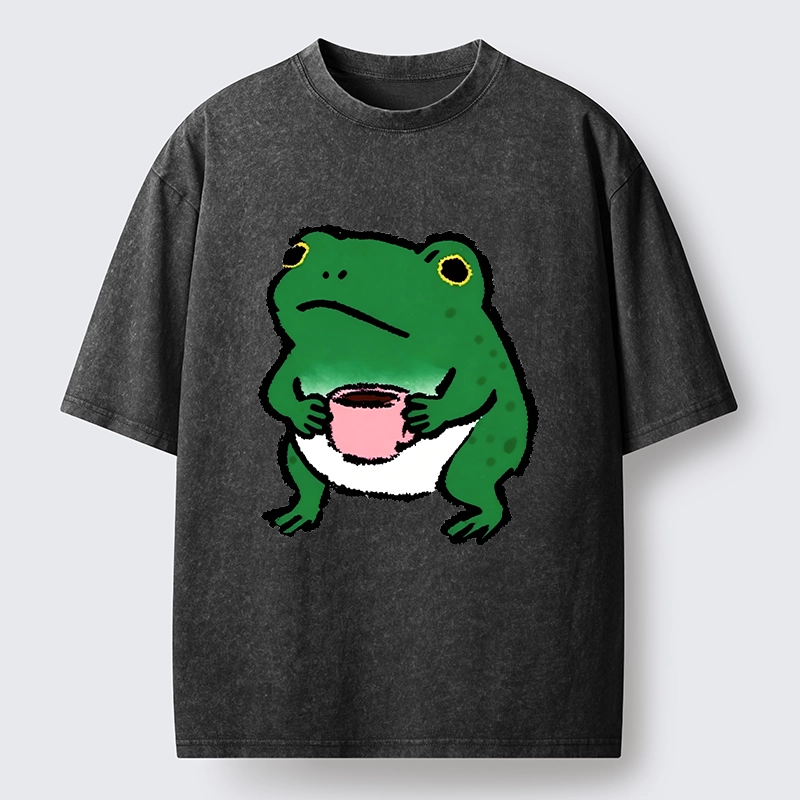 Magmoo Green Frog Coffee Washed T-Shirt-Magmoo