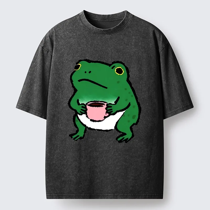 Magmoo Green Frog Coffee Washed T-Shirt-Magmoo