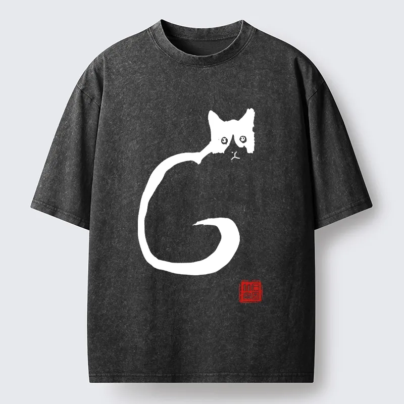 Magmoo Calm Cat in Simple Lines Washed T-Shirt-Magmoo