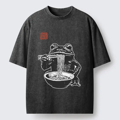 Magmoo Noodle Time for Froggy Washed T-Shirt-Magmoo