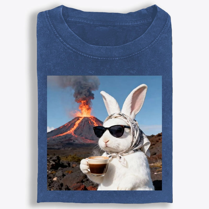 Volcano Coffee Bunny Retro Washed T-Shirt