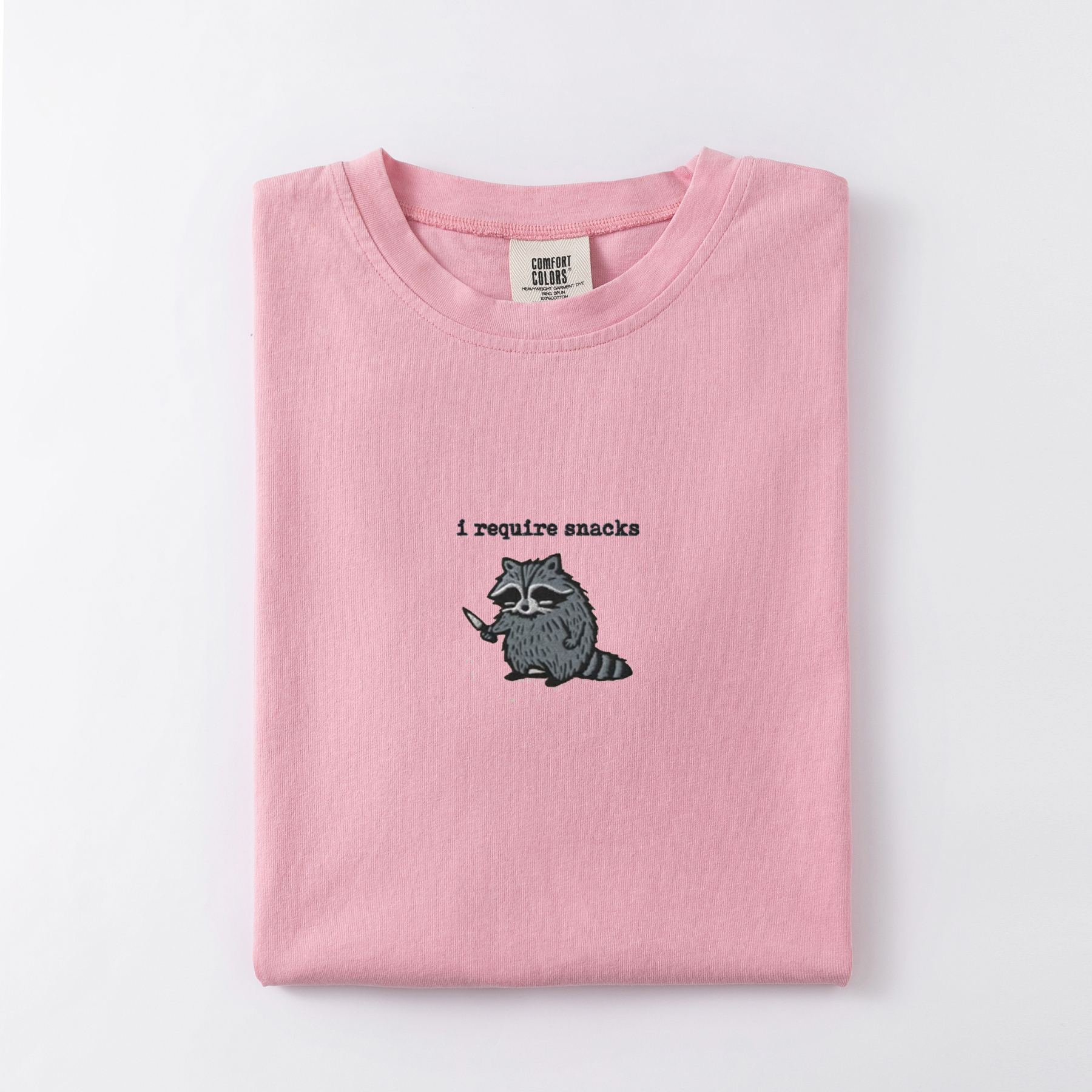 I Require Snacks Embroidered Raccoon T-shirt-Magmoo