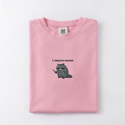 I Require Snacks Embroidered Raccoon T-shirt-Magmoo