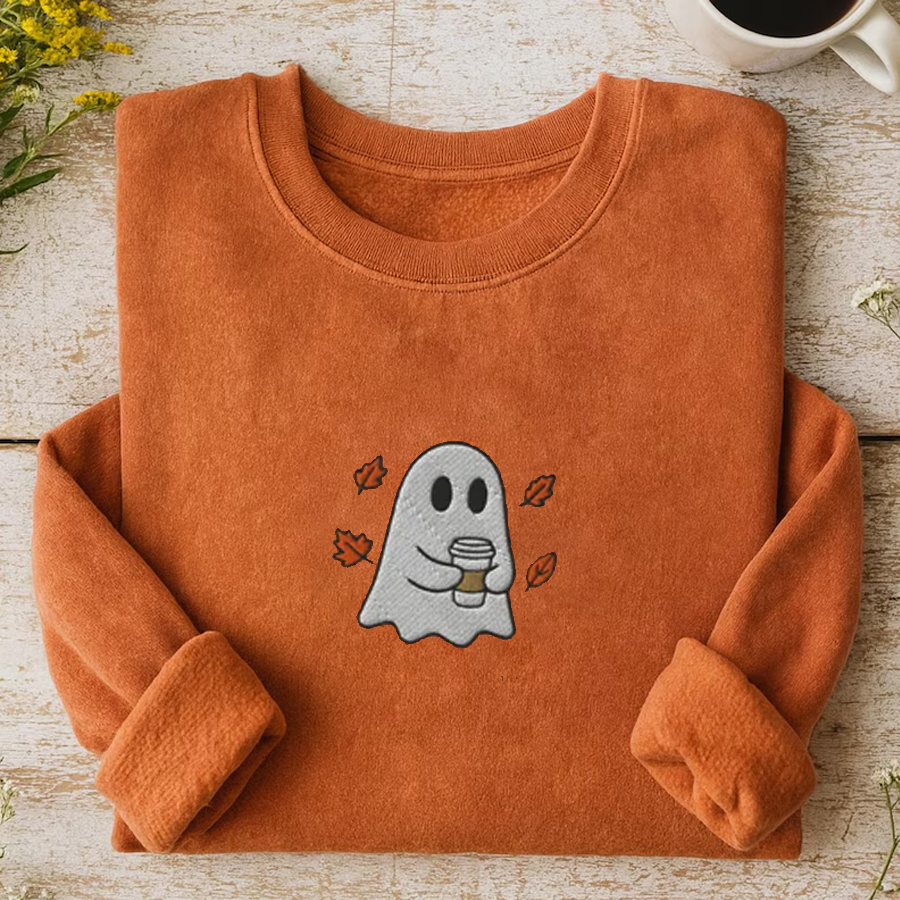 Embroidered Ghost Coffee Lover Sweatshirt-Magmoo