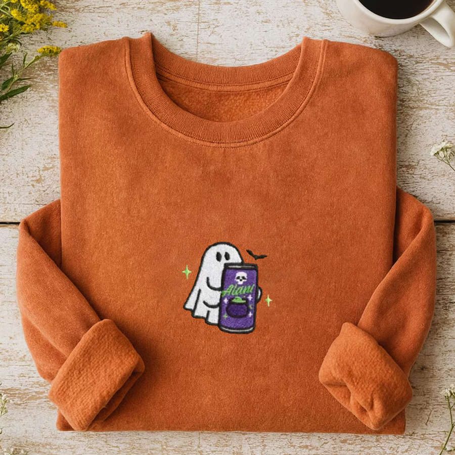 Embroidered Spooky Ghost Halloween Sweatshirt-Magmoo