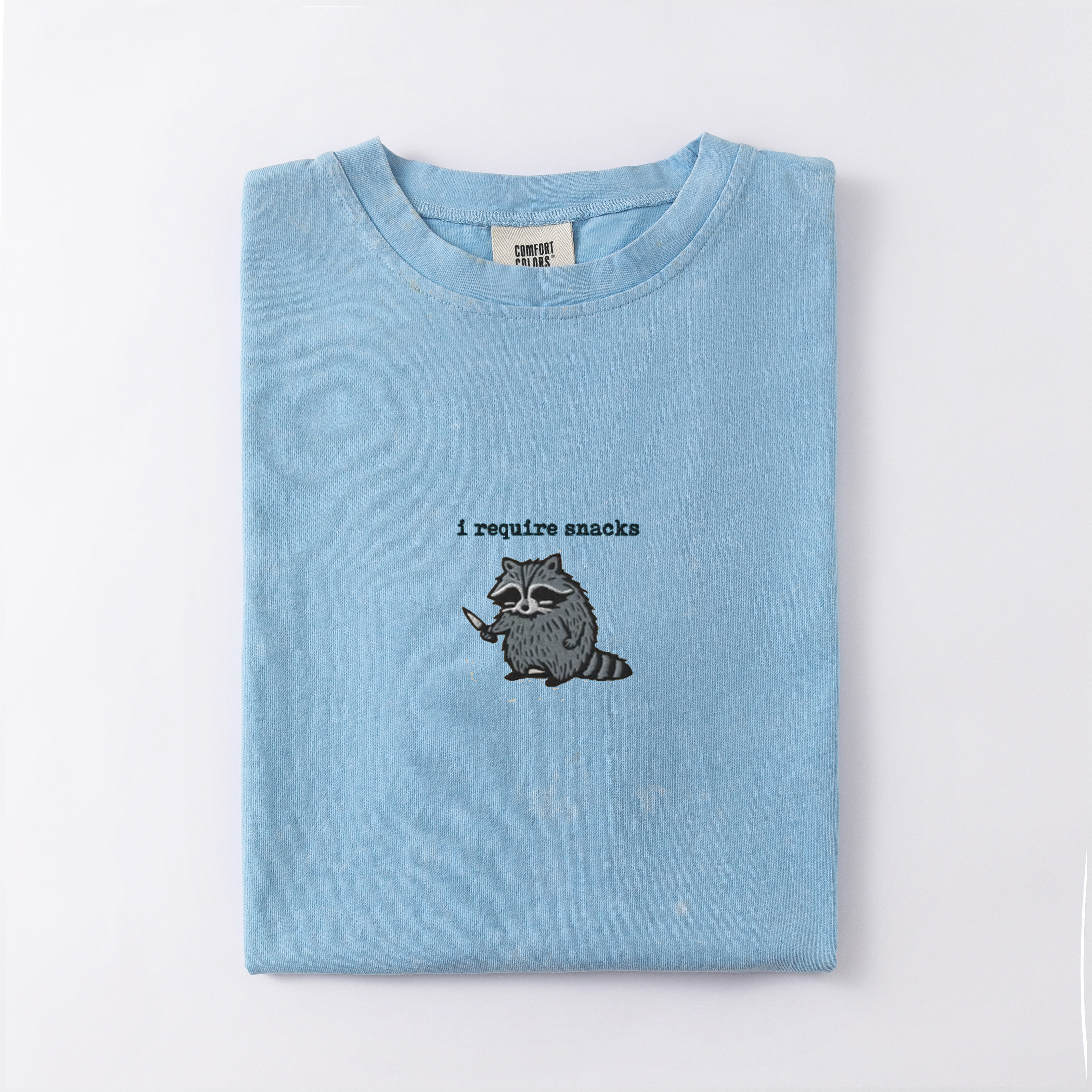 I Require Snacks Embroidered Raccoon T-shirt