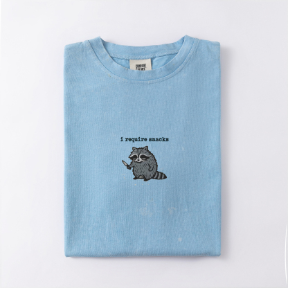 I Require Snacks Embroidered Raccoon T-shirt-Magmoo
