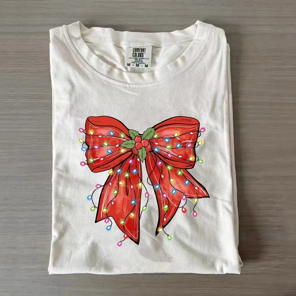 Red Bow Christmas Lights Coquette T-Shirt-Magmoo