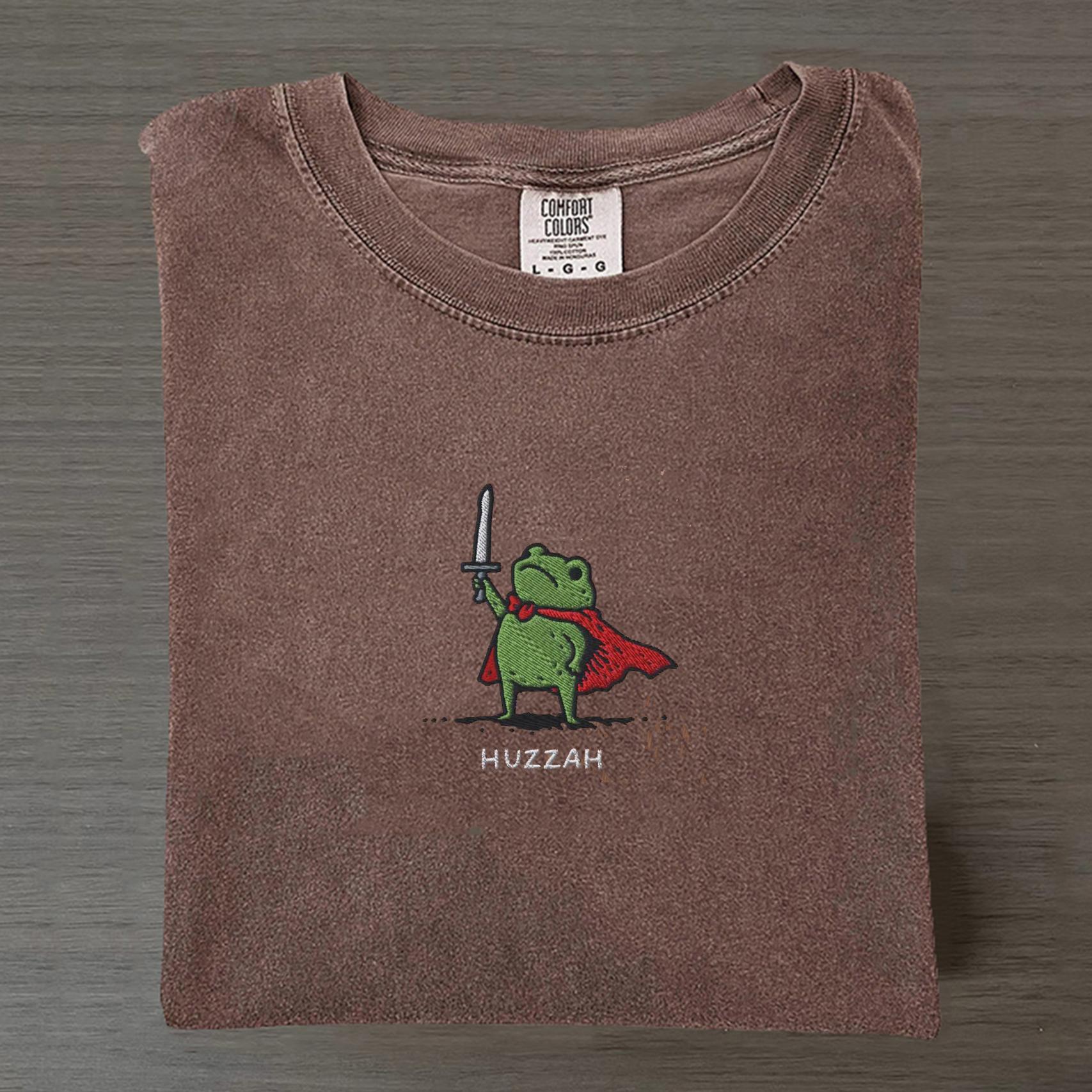 Huzzah Frog with Sword Embroidered T-shirt-Magmoo