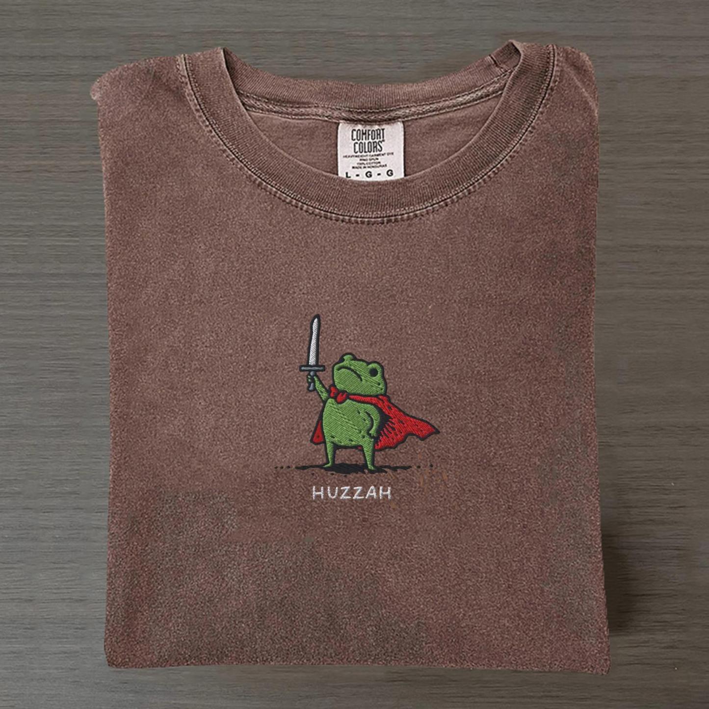 Huzzah Frog with Sword Embroidered T-shirt-Magmoo