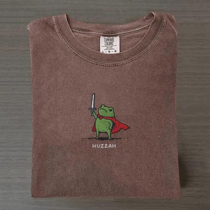 Huzzah Frog with Sword Embroidered T-shirt-Magmoo
