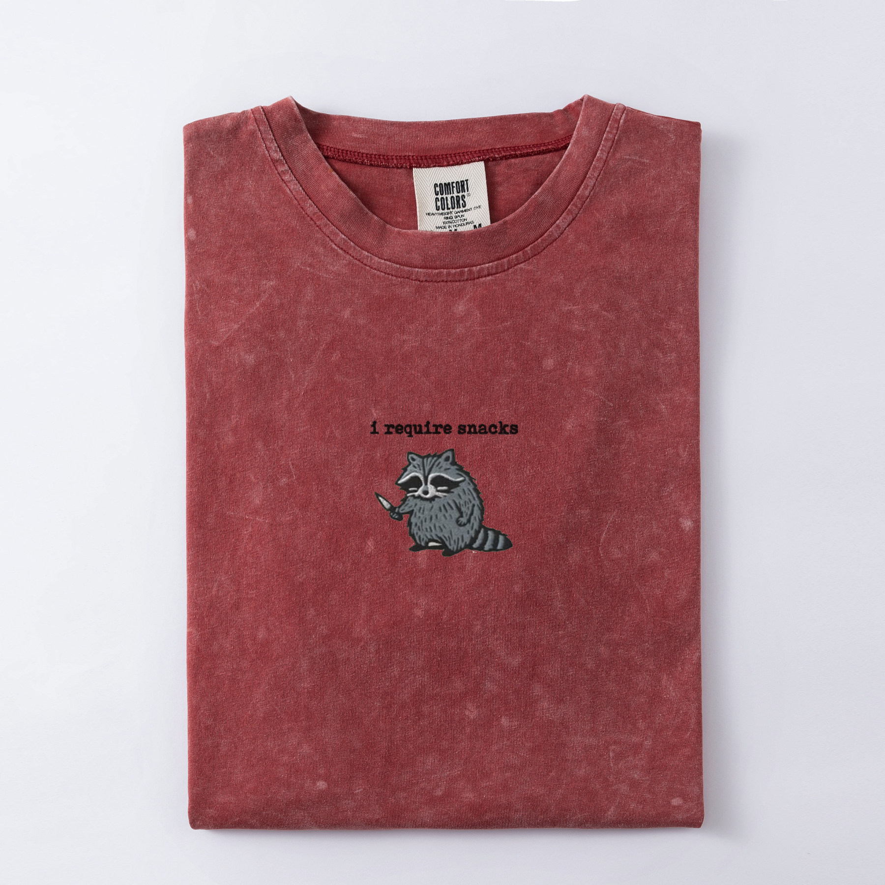 I Require Snacks Embroidered Raccoon T-shirt-Magmoo