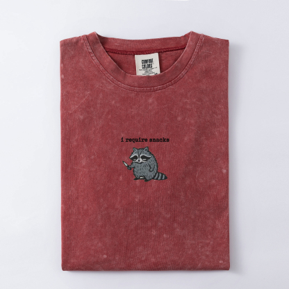 I Require Snacks Embroidered Raccoon T-shirt-Magmoo