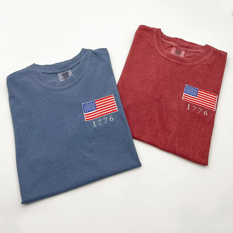 Embroidered USA Flag Comfort Colors T-shirt-Magmoo