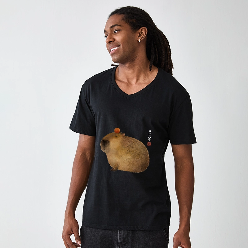 Magmoo Calm Capybara Illustration V-Neck Classic T-Shirt-Magmoo