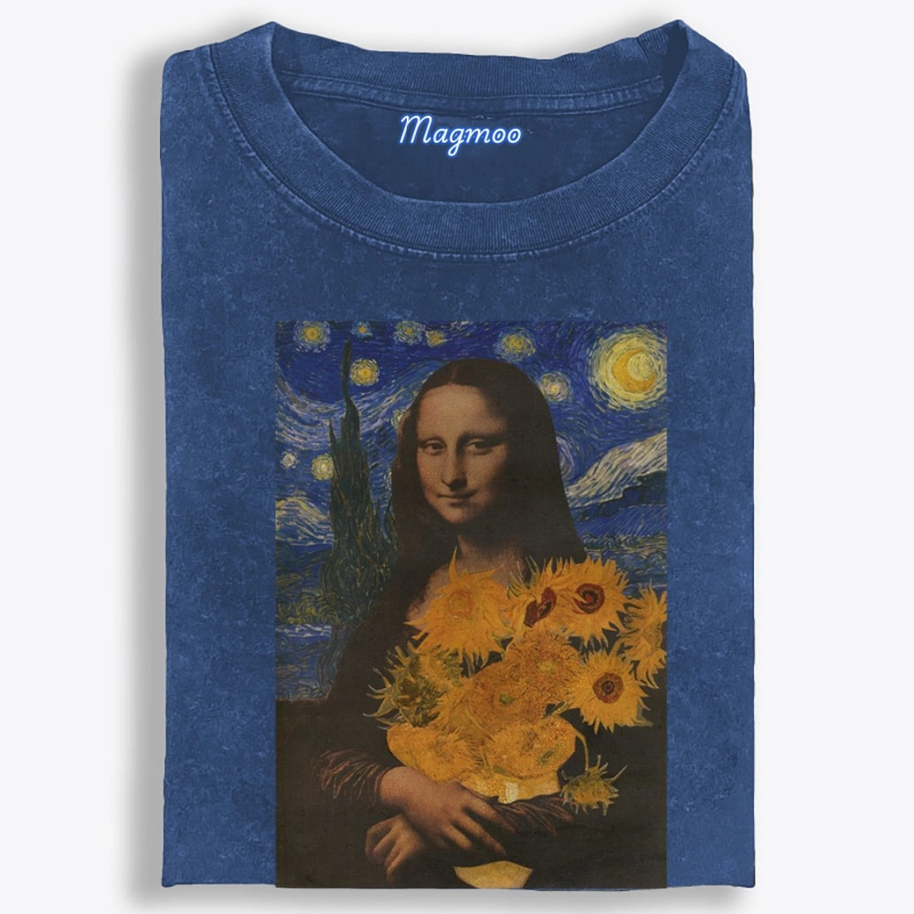 Mona Lisa's Starry Sunflowers Retro Washed T-Shirt