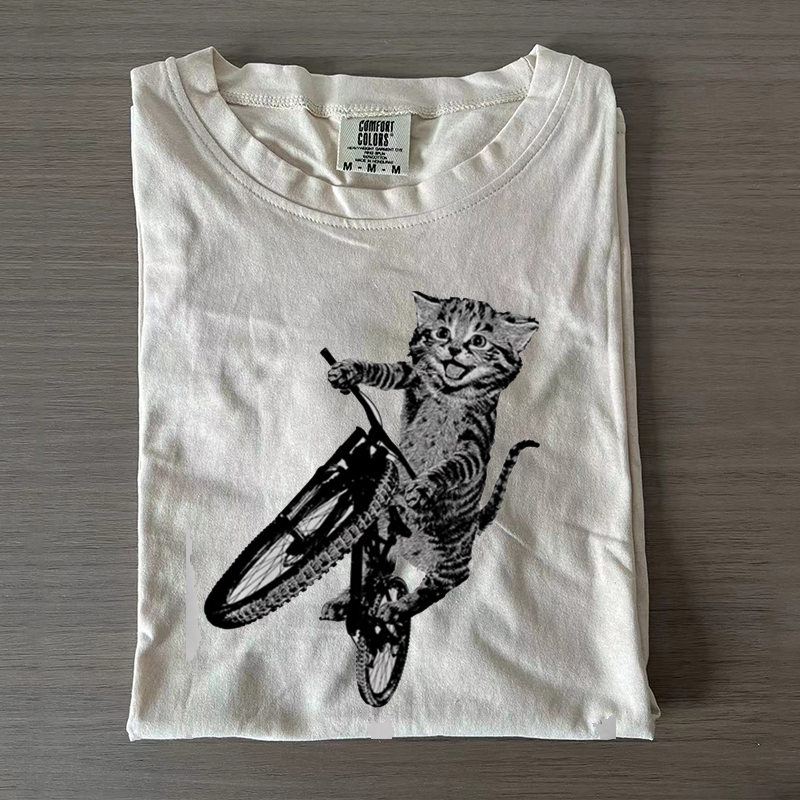 Cat Riding a Bicycle T-shirt-Magmoo