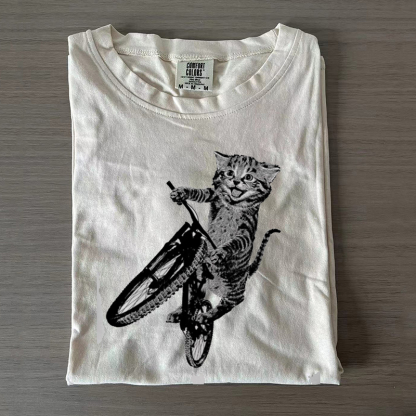 Cat Riding a Bicycle T-shirt-Magmoo
