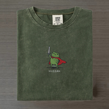 Huzzah Frog with Sword Embroidered T-shirt-Magmoo