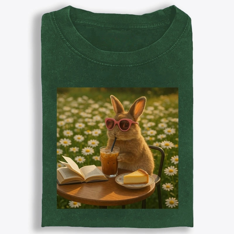 Daisy Afternoon Tea Bunny Meme Retro Washed T-Shirt