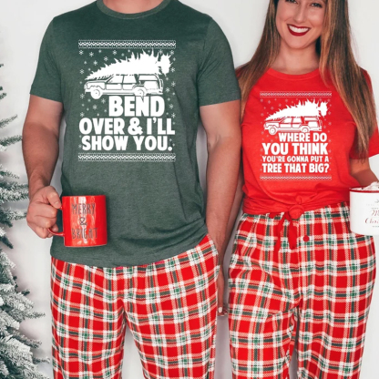 Bend Over and I'll Show You Christmas Couple Matching T-Shirt-Magmoo