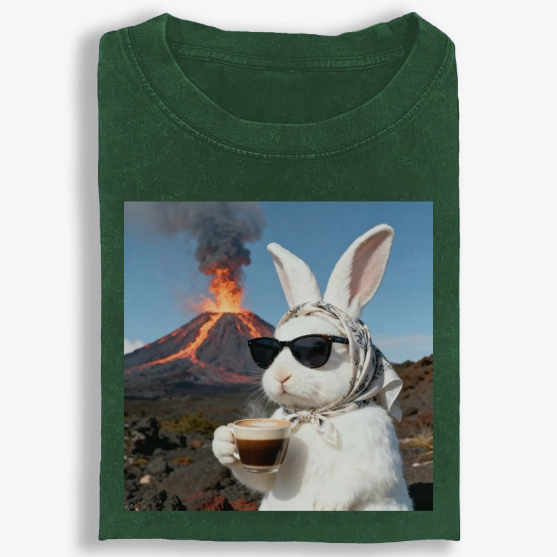 Volcano Coffee Bunny Retro Washed T-Shirt
