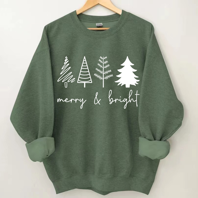 Merry & Bright Christmas Trees Sweatshirt-Magmoo