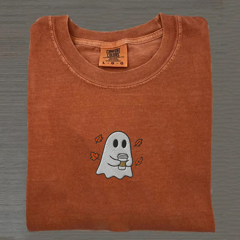 Embroidered Ghost Coffee Lover T-shirt-Magmoo