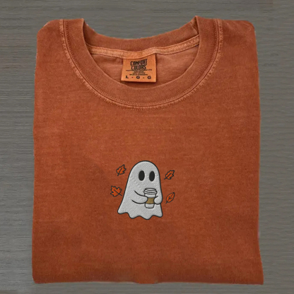 Embroidered Ghost Coffee Lover T-shirt-Magmoo