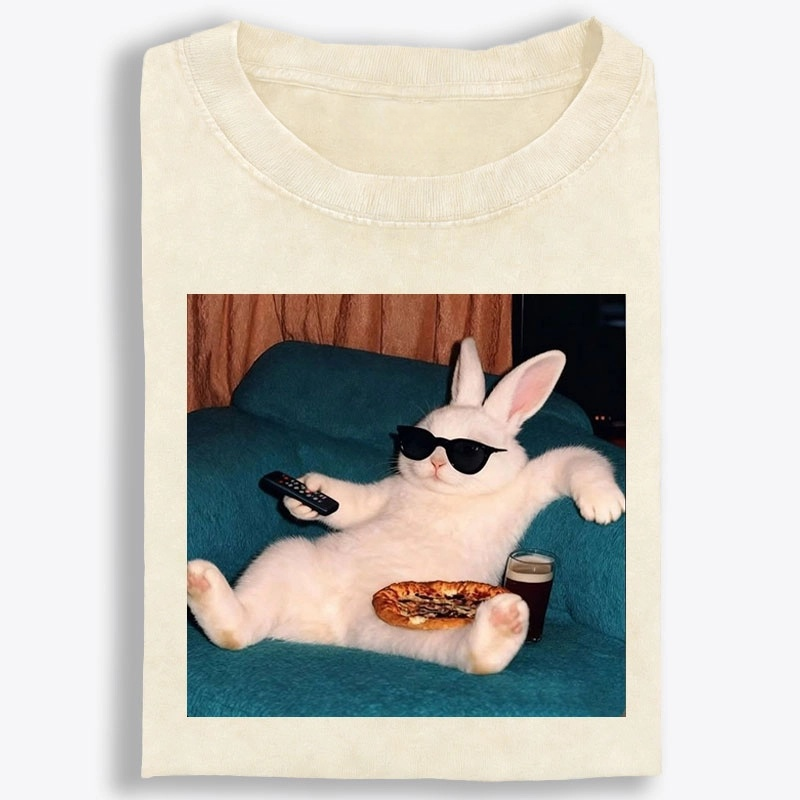 Couch Potato Bunny Retro Washed T-Shirt