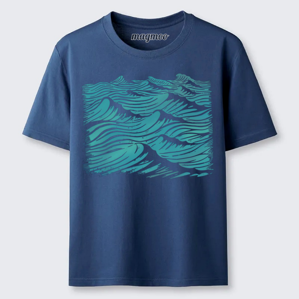 Magmoo Blue Woodcut Waves T-shirt