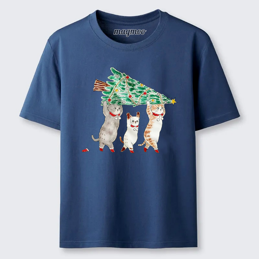 Magmoo Cats Carry Xmas Tree T-shirt