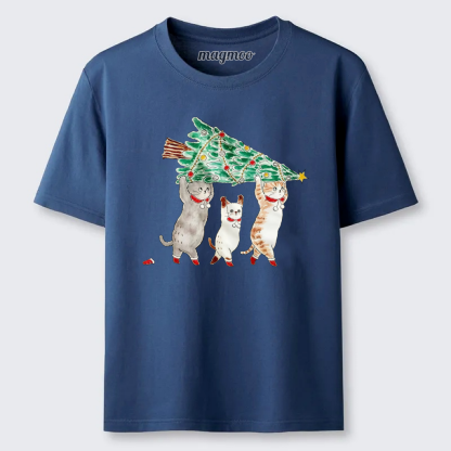 Magmoo Cats Carry Xmas Tree T-shirt